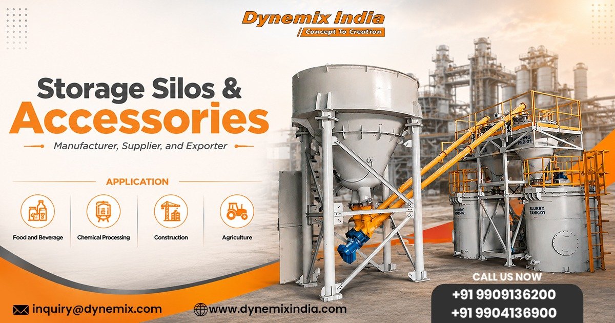 Industrial storage silos improving efficiency and bulk material handling in manufacturing plant